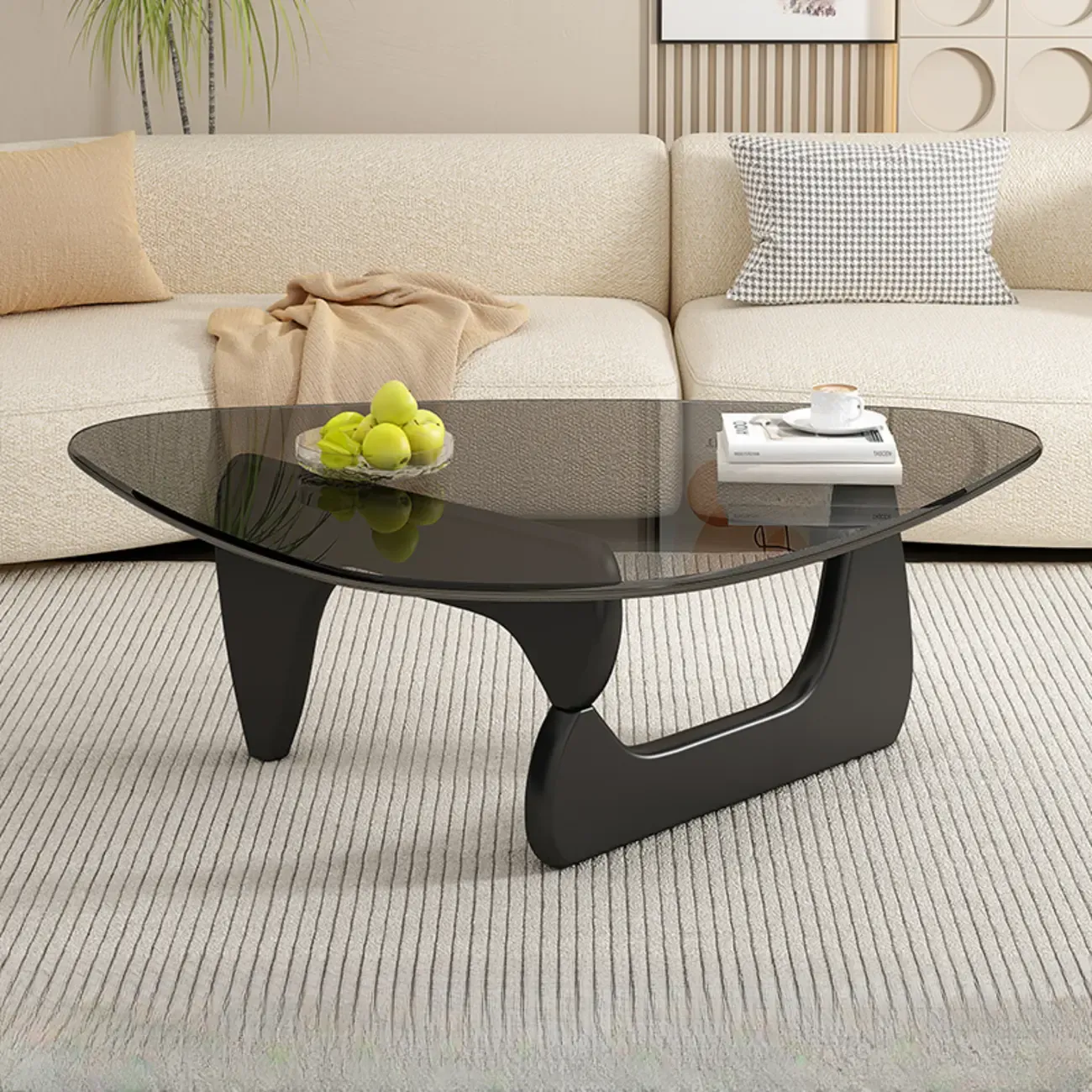 Triangular Wood Glass Top Coffee Table