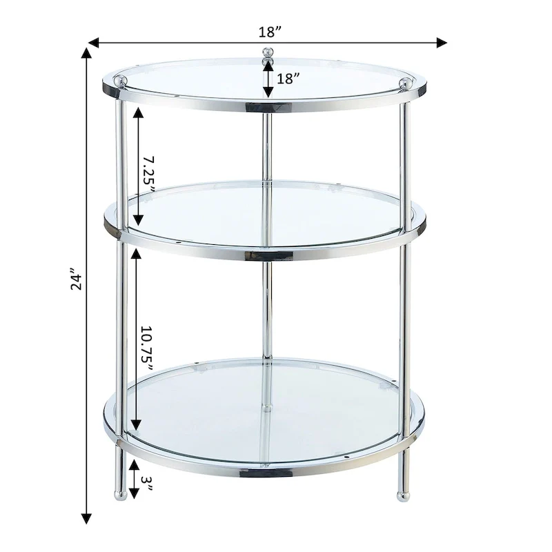 Convenience Concepts Royal Crest 3 Tier Round Glass End Table