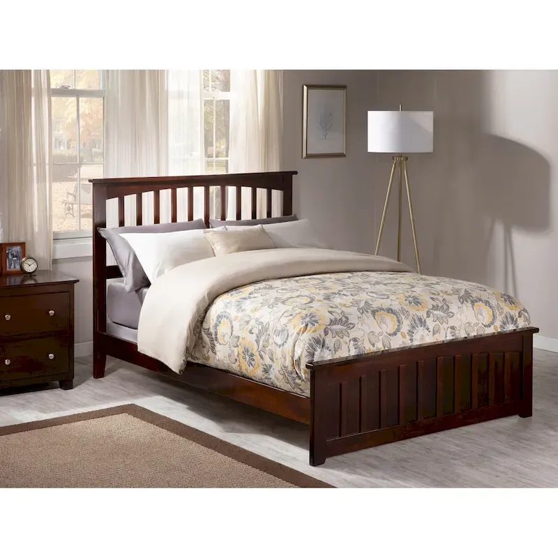Mission Full Foundation Bed Frame with Matching Footboard in Walnut