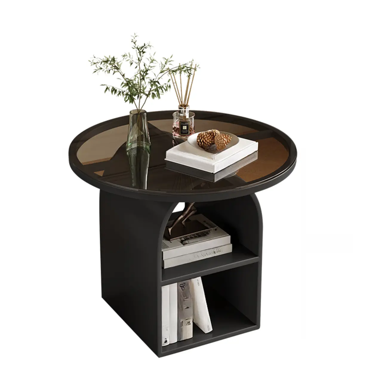 Modern Geometric Sintered Stone White 3-Tier Chairside Table