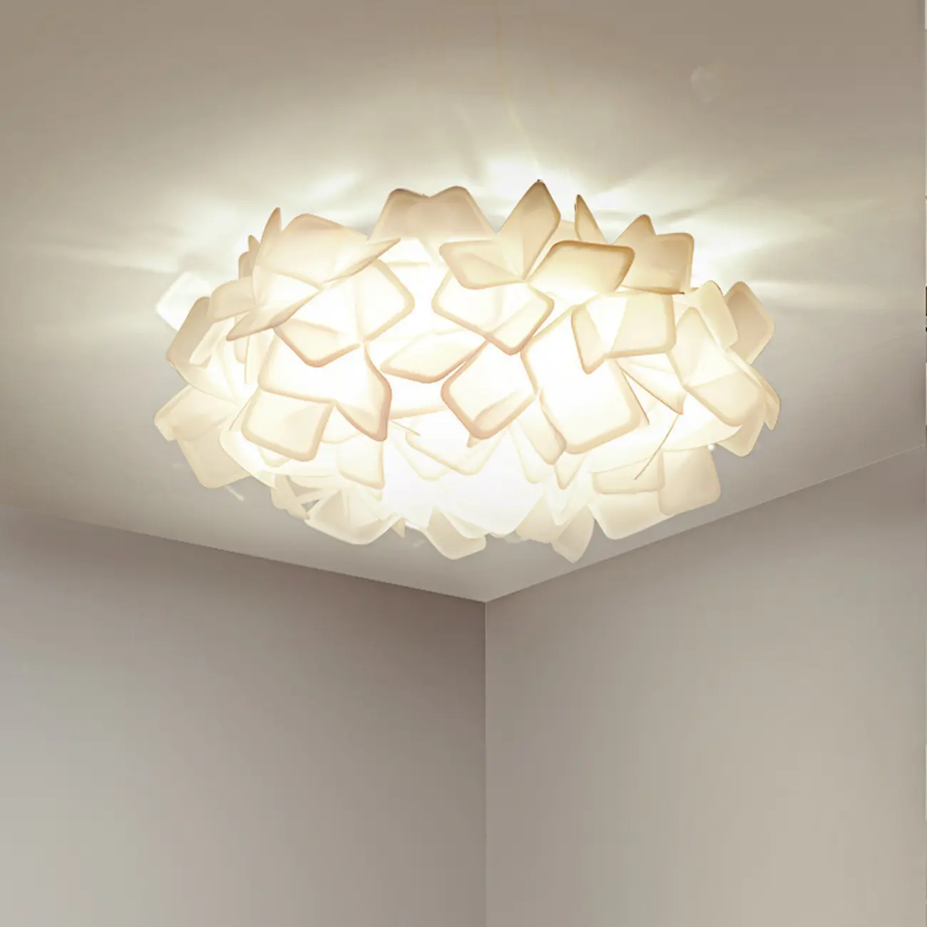 Art Deco White Geometric Plastic LED Flush Mount Ceiling Light