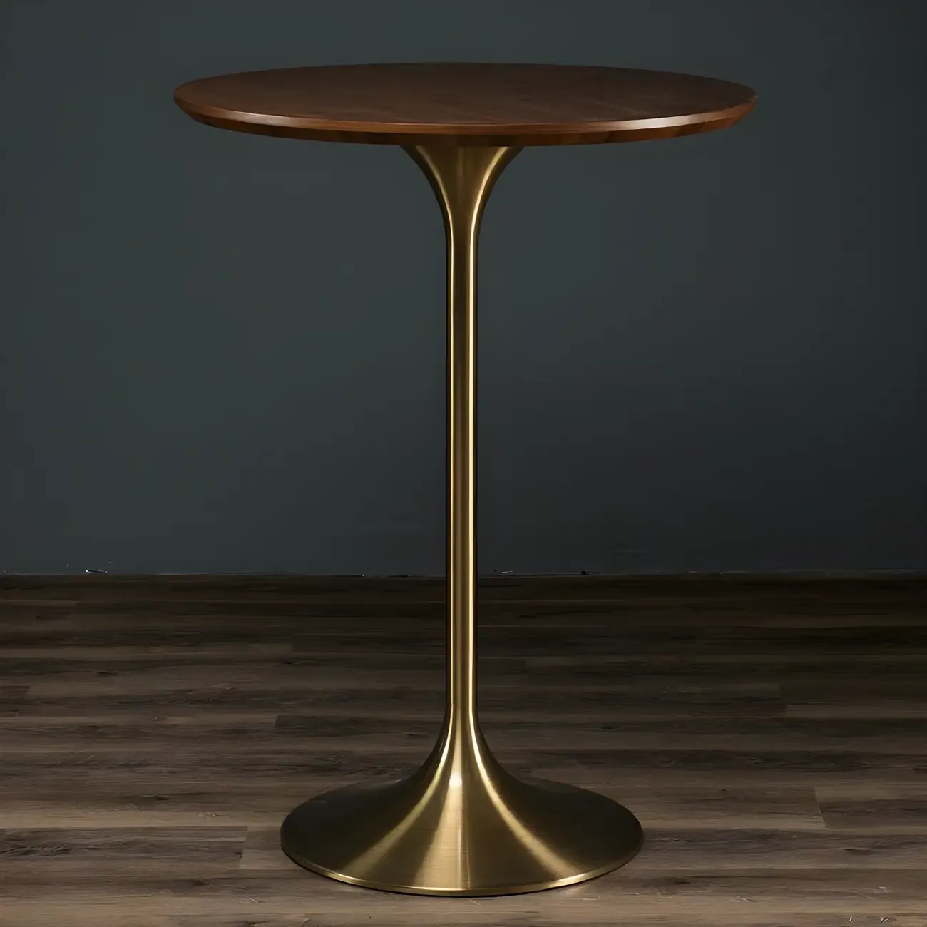 Round Glam Brown Gold Metal Tulip Base Bar Tables