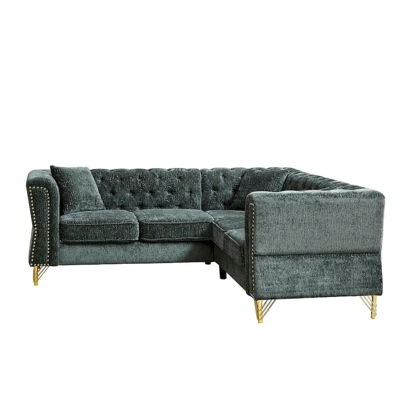 Green 81.5 Chenille L-Shaped 5-Seat Sofa