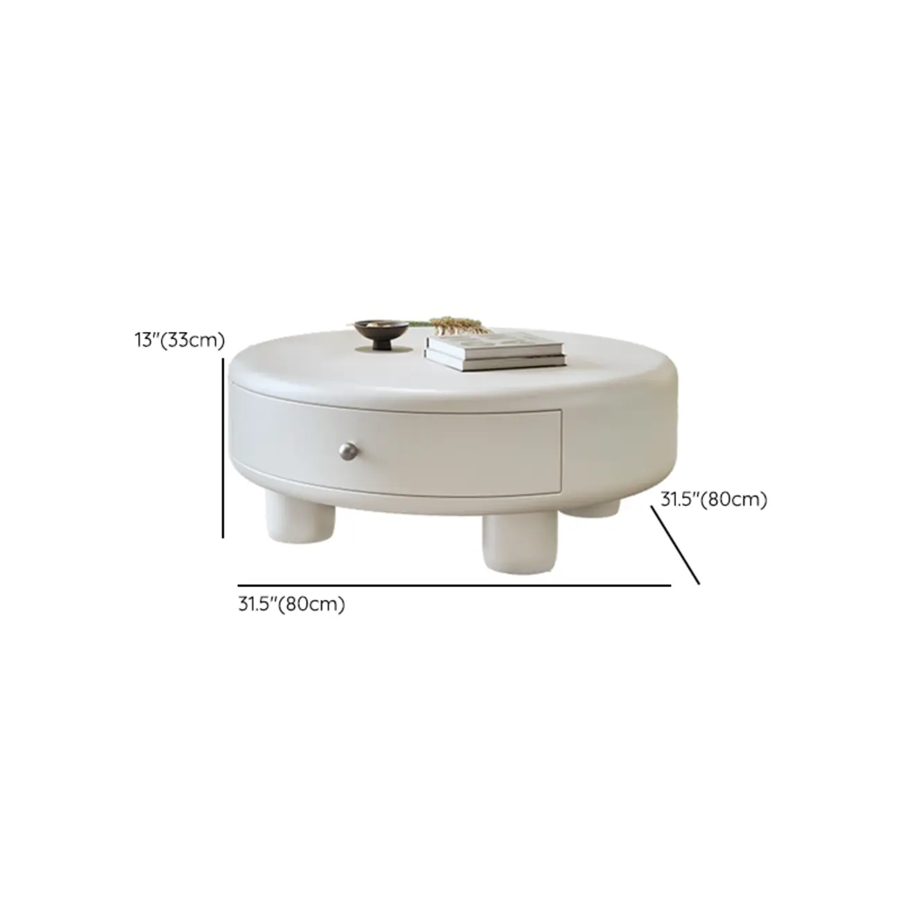 Cream Round Elegant Drawers Round Wood Coffee Table
