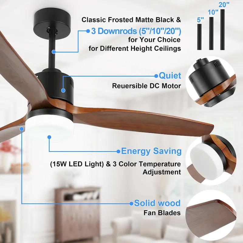 Bella Depot 52  Wood Reversible LED Ceiling Fan with Dimmable Light and Remote Control - 52 inches