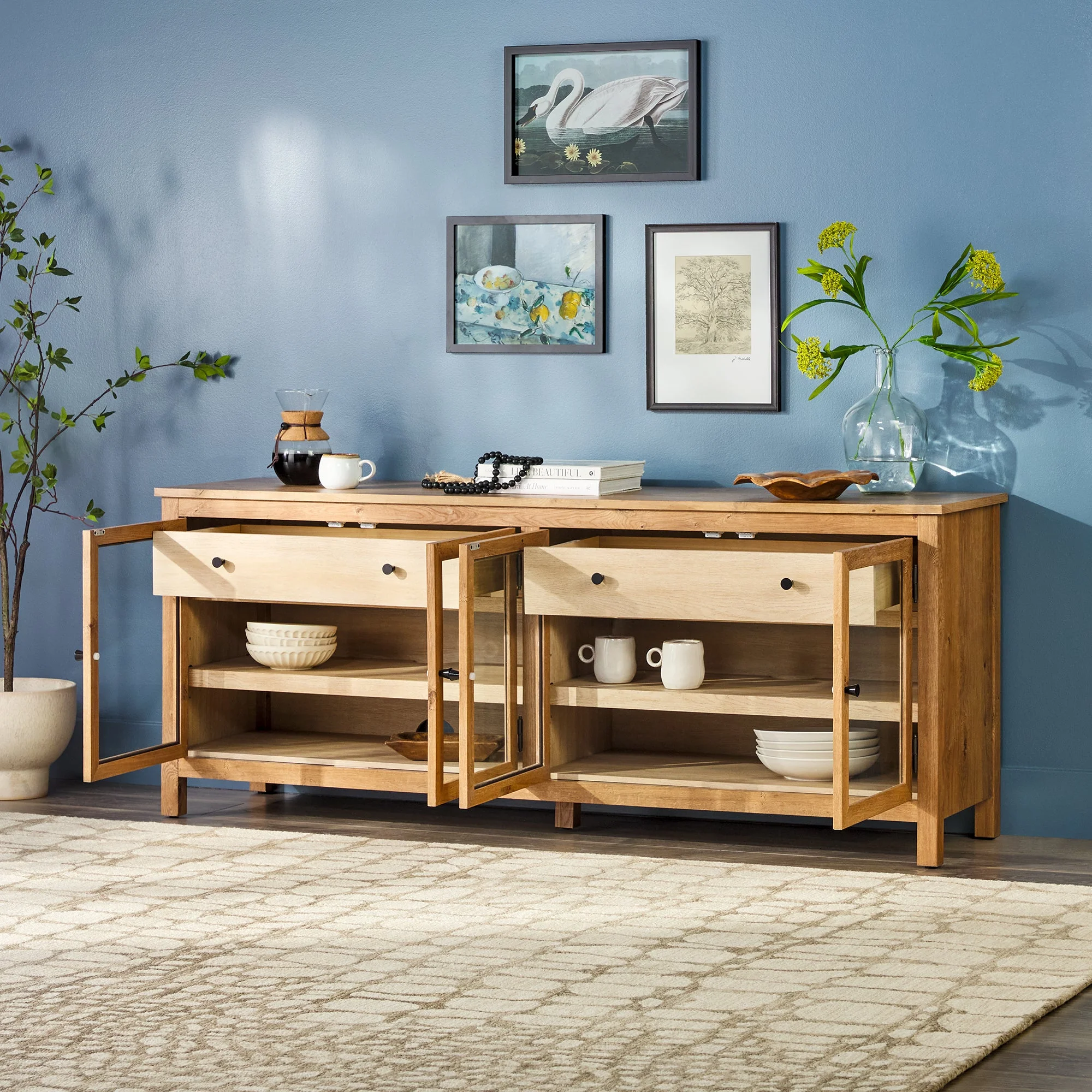 Harlow Traditional Easy Assembly Glass Door 70¡± Sideboard/TV Stand