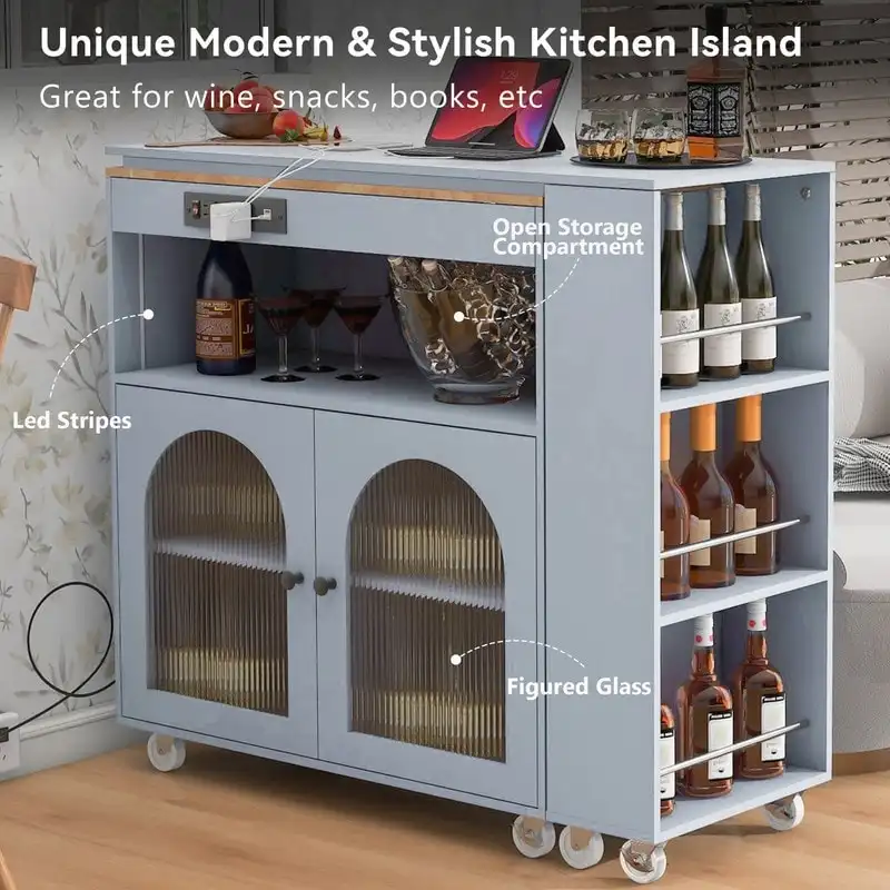 Randy Rolling Kitchen Island With Extended Table
