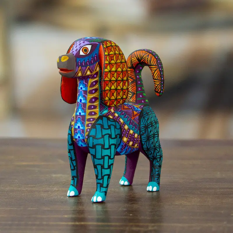Novica Handmade Multicolored Dog Wood Alebrije Figurine