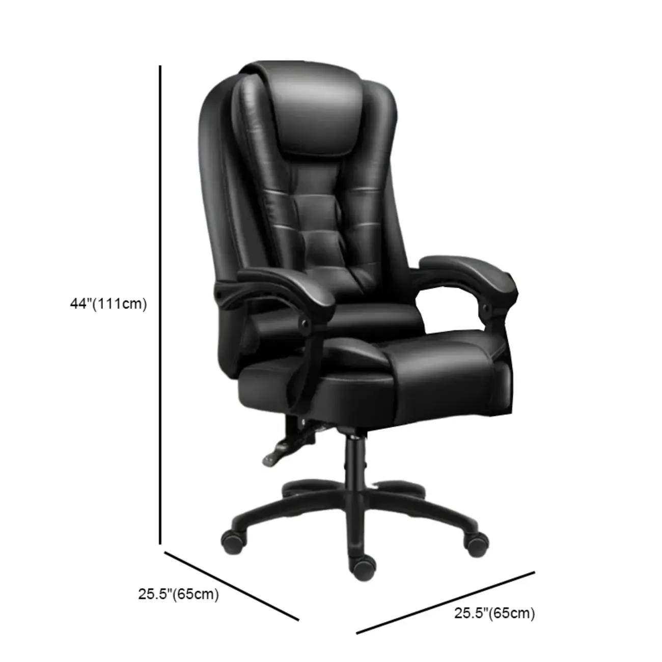 Ergonomic Black Leather Swivel Office Chair with Footrest
