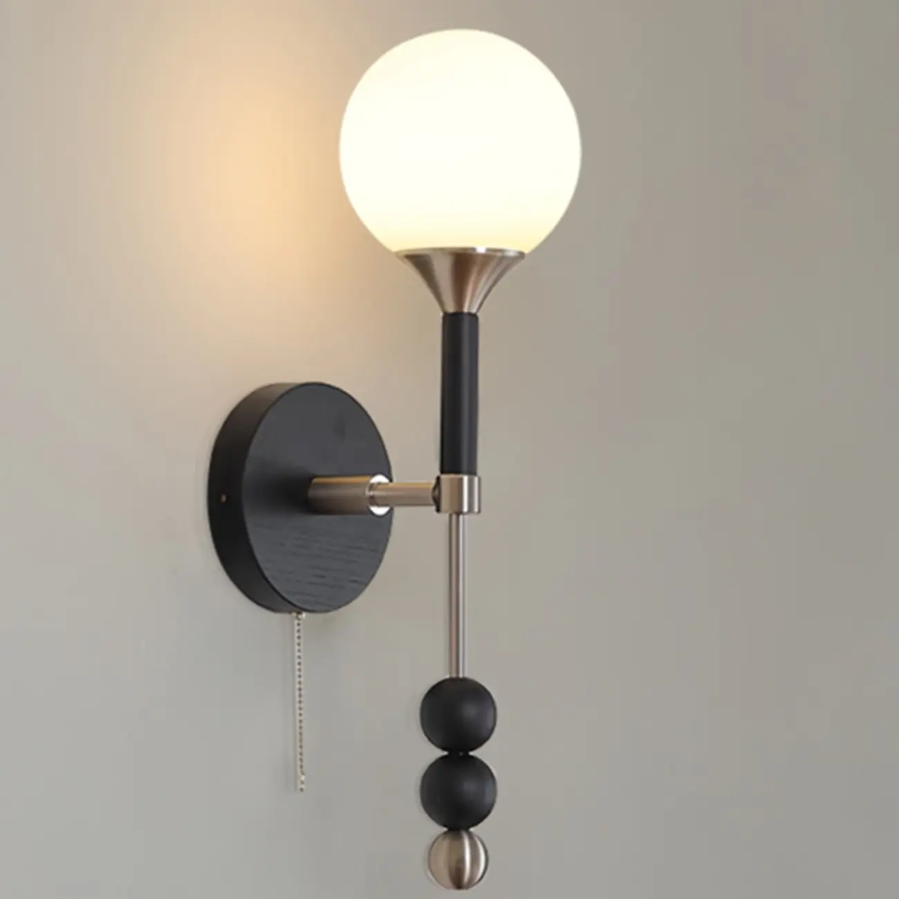 Modern Globe Black Wall Sconce with Pull Chain for Bedroom