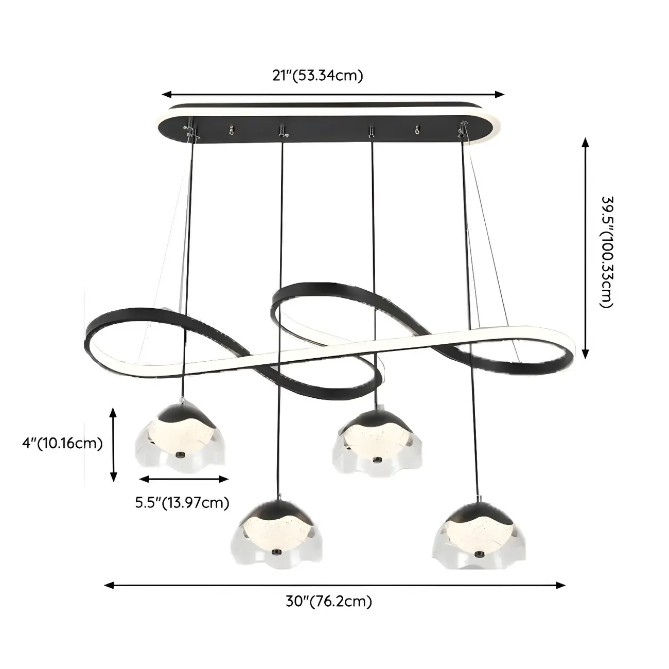 Adjustable 2 Tiers Black Metal 6-Light Dimming Pendant Light