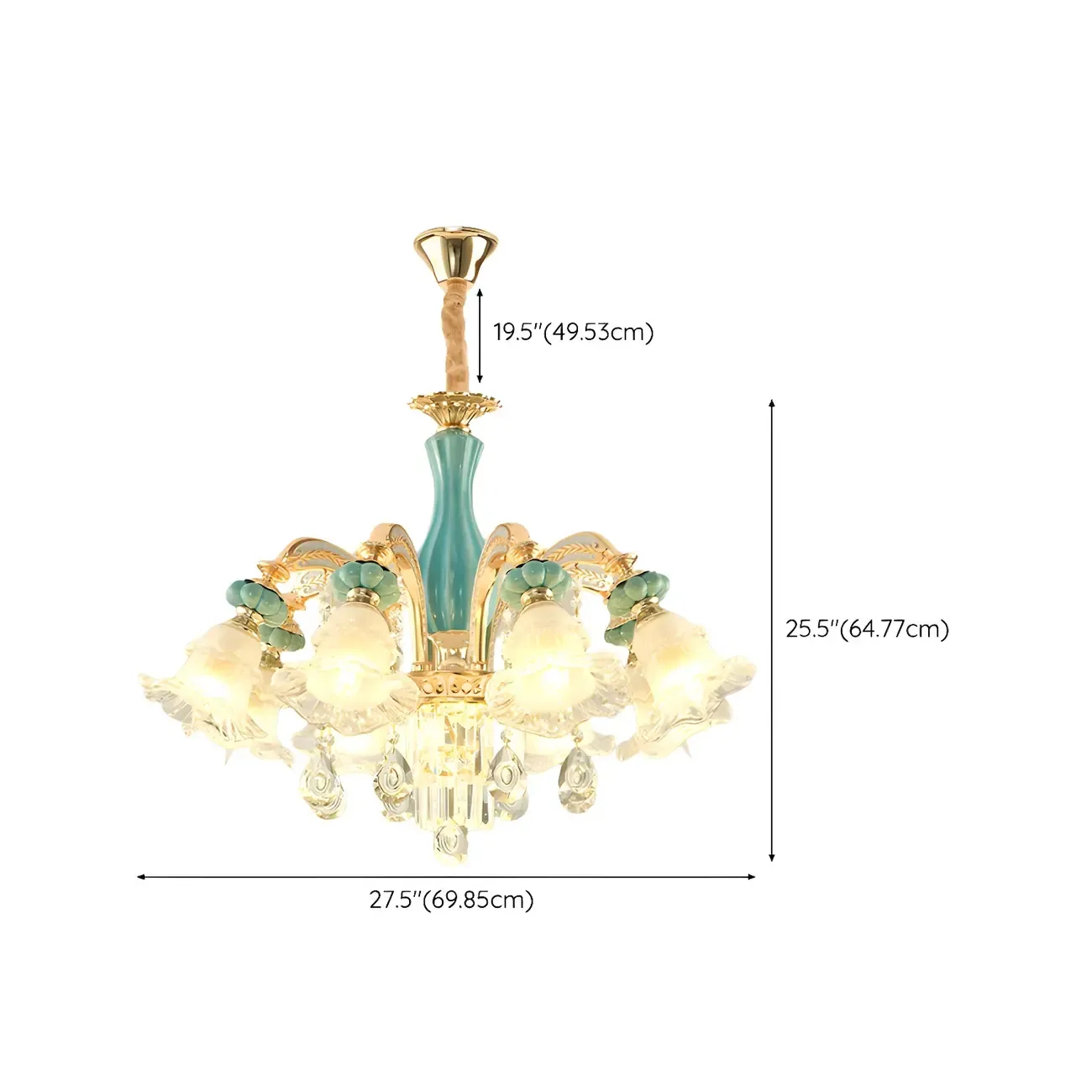 Living Room Down Light Crystal Chandelier with Flower Glass Shape