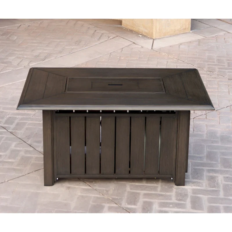 Brooklyn 4-Piece Patio Conversation Set with Cushions and 32 x 50  Rectangular Propane Fire Pit Coffee Table