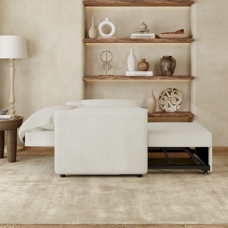 Roomfitters Convertible Sofa Bed, 3 in 1 Sleeper Chair with Adjustable Backrest and Thick Cushions, Linen Frame