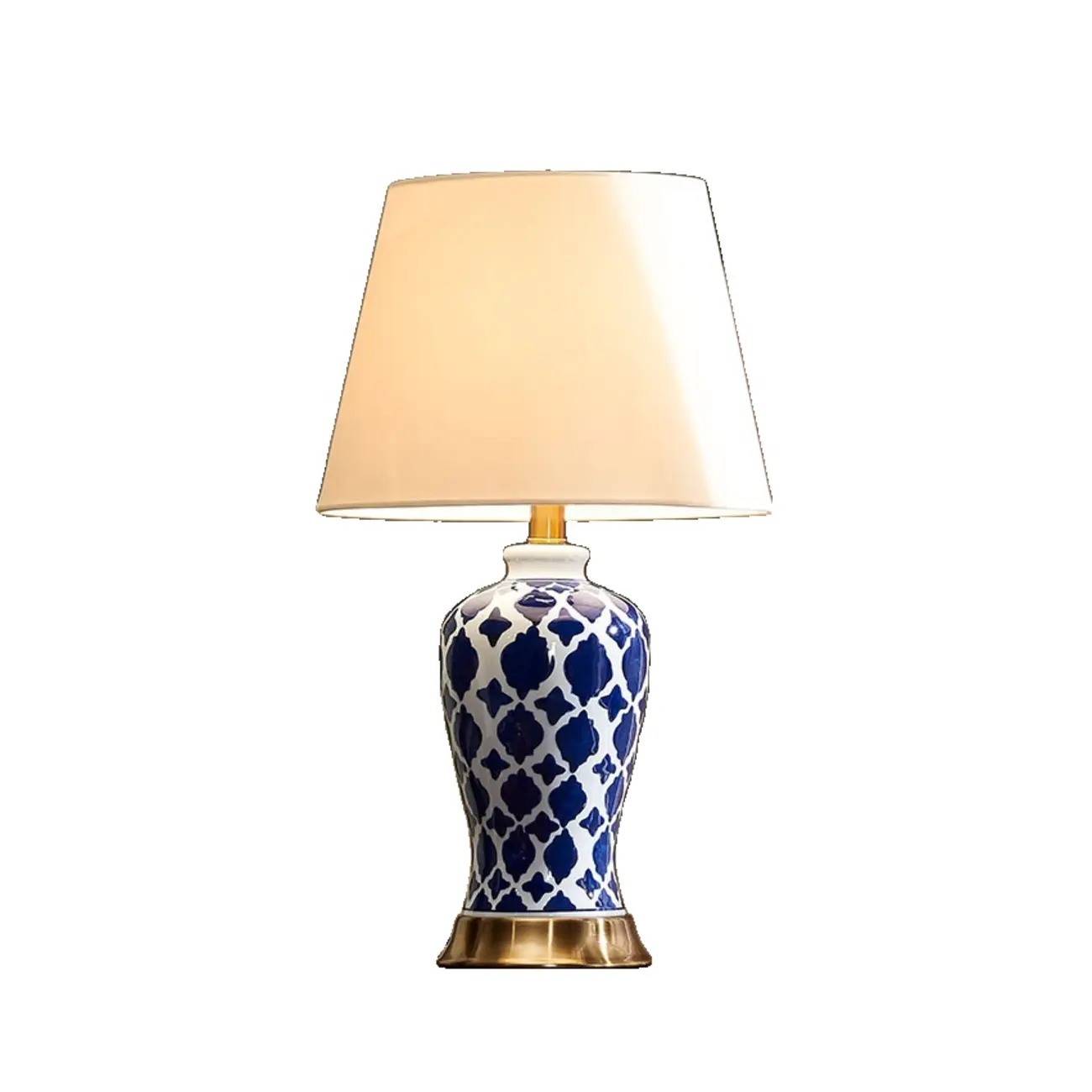 Elegant Ceramic Table Lamp with Geometric Fabric Shade