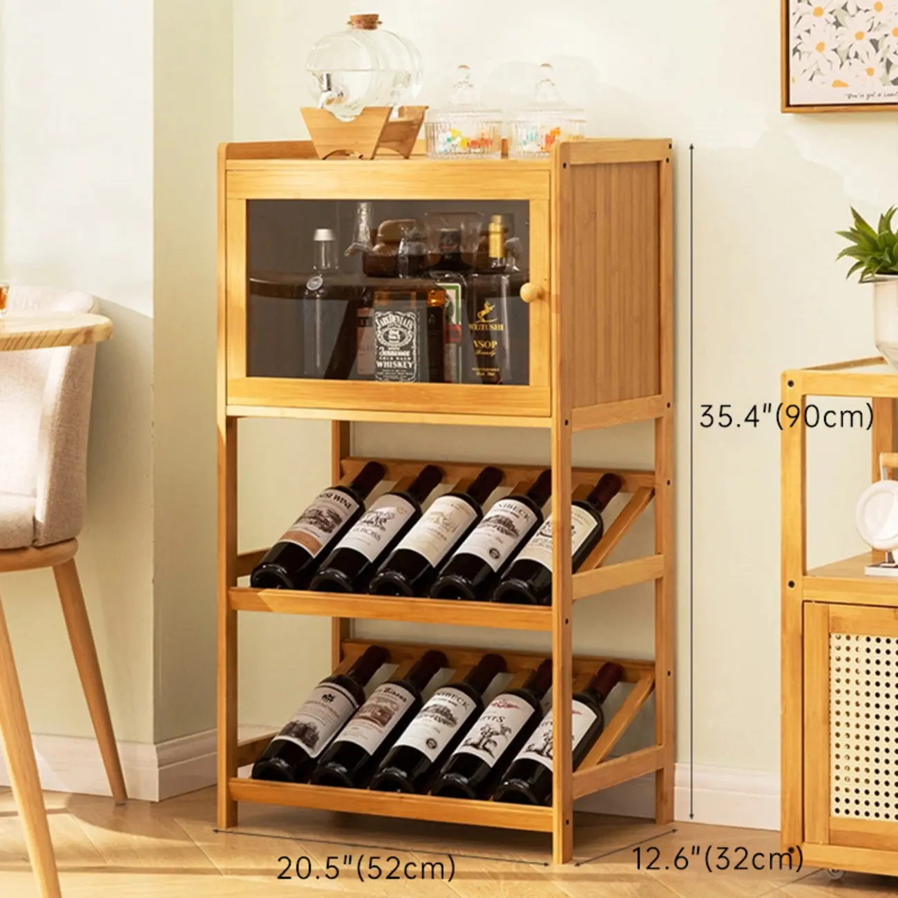 Wall Storage Bamboo Space-Saving Display Open Wine Cabinet