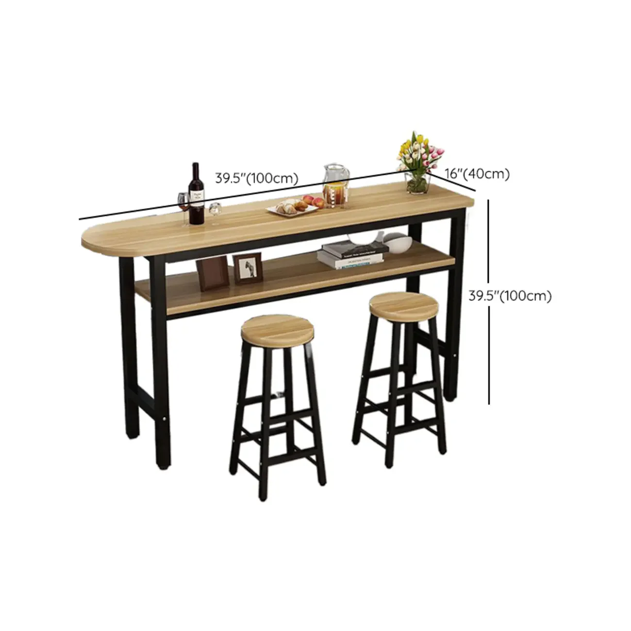 Irregular Natural Wooden Metal Fixed Top Bar Tables