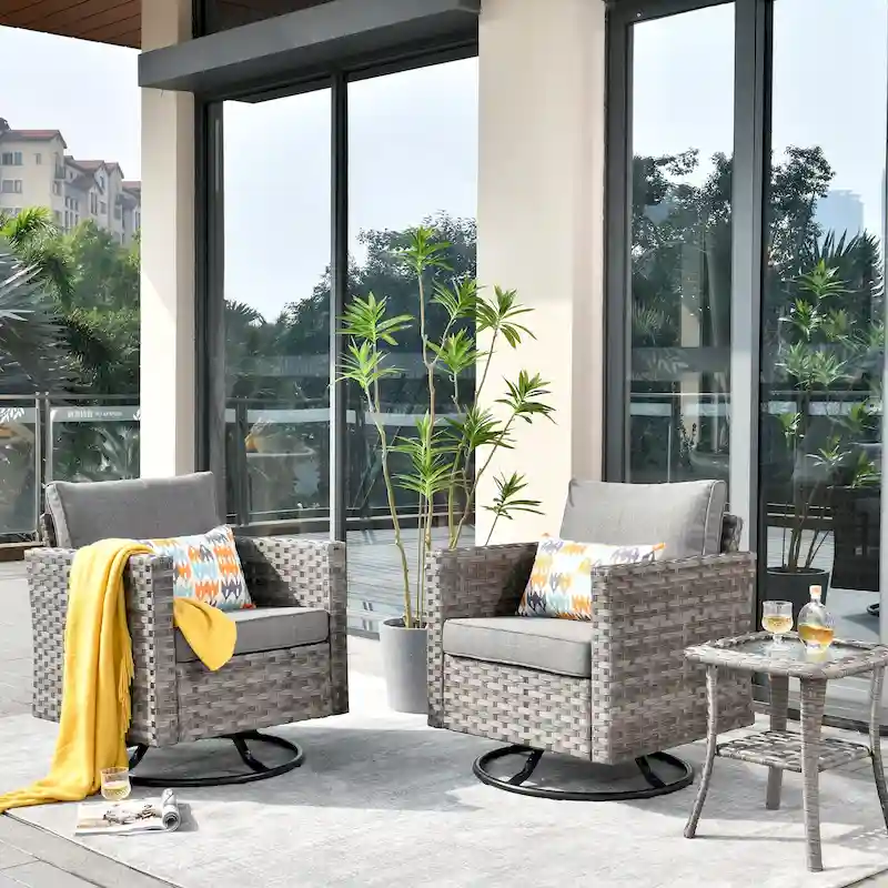 OVIOS Patio Wicker Swivel Rocking Chair 3-piece Set with Side Table