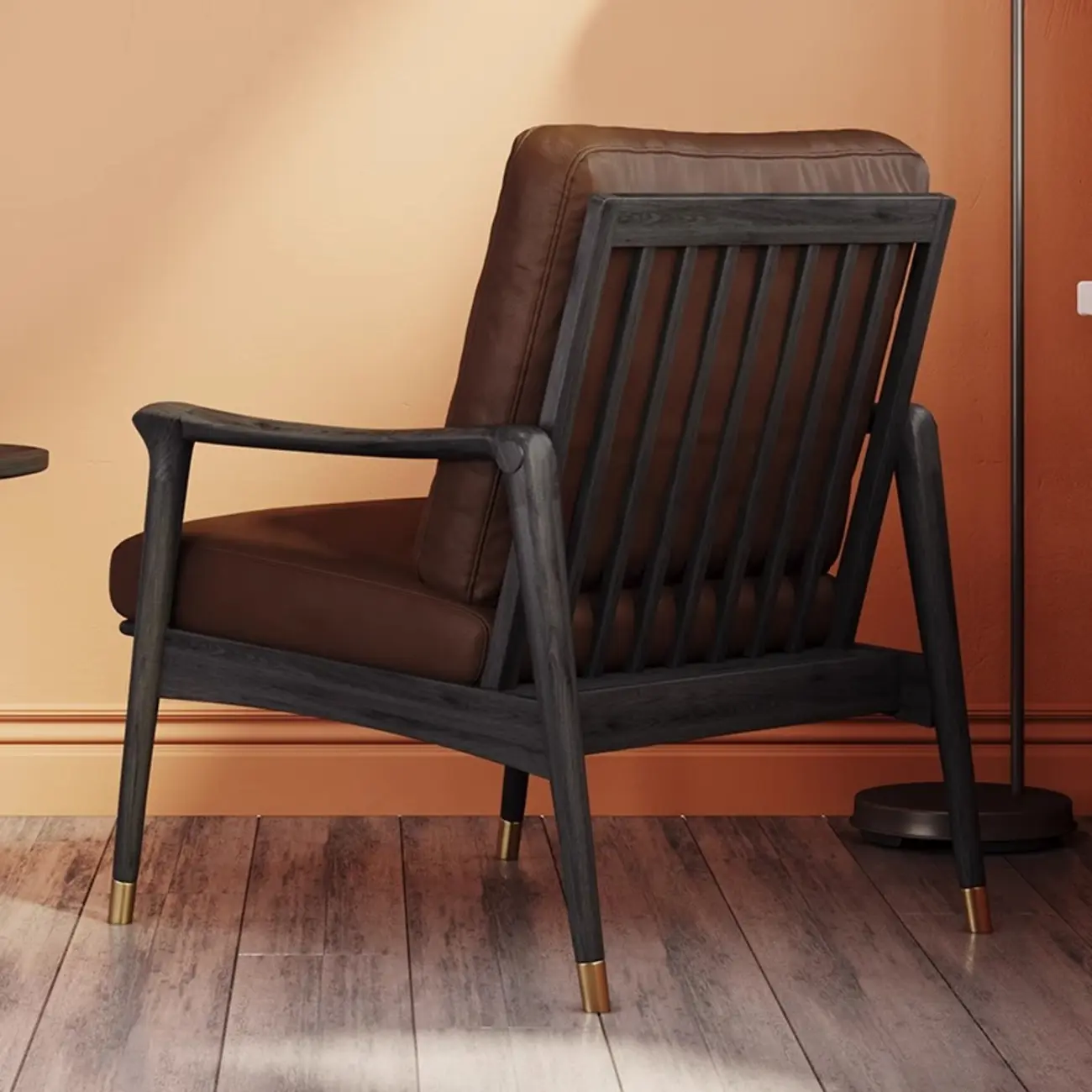 Mid-Century Modern Genuine Leather Arm Chair Living Room