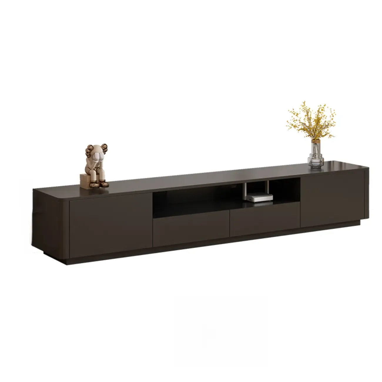Modern Black Wooden TV Stand with Cable Management