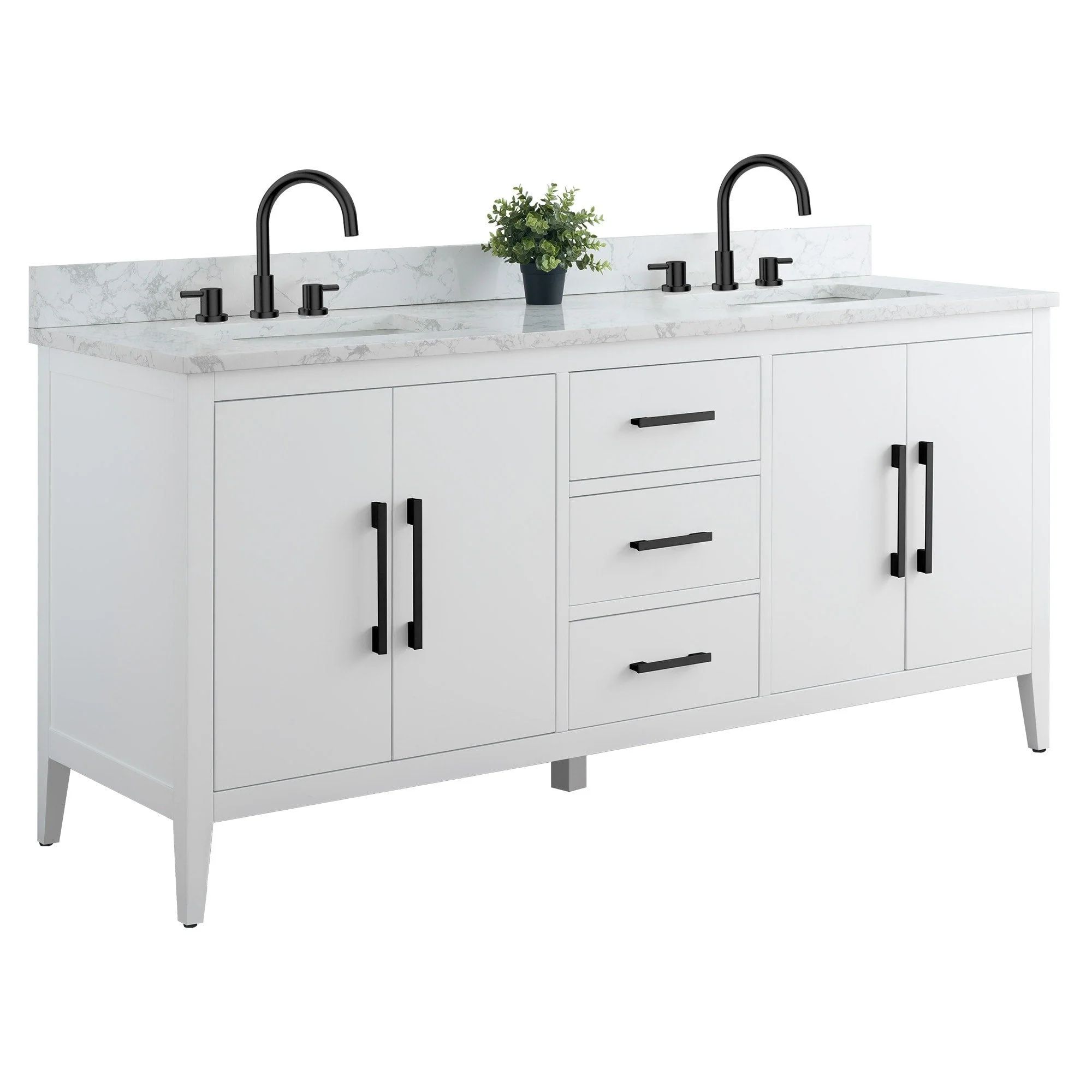 Vanity Art 72 Double Sink Bathroom Vanity Cabinet with Engineered Marble Top