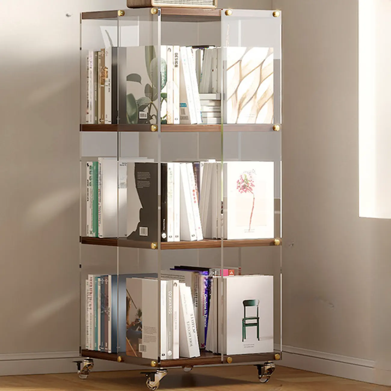 Art Deco Square Timber Shelf Glass Panel Swivel Chest