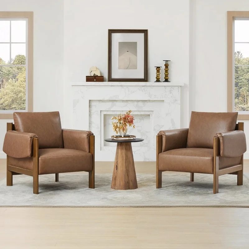 Carol Mid Century Modern Upholstered Accent Arm Chair with Wood Legs