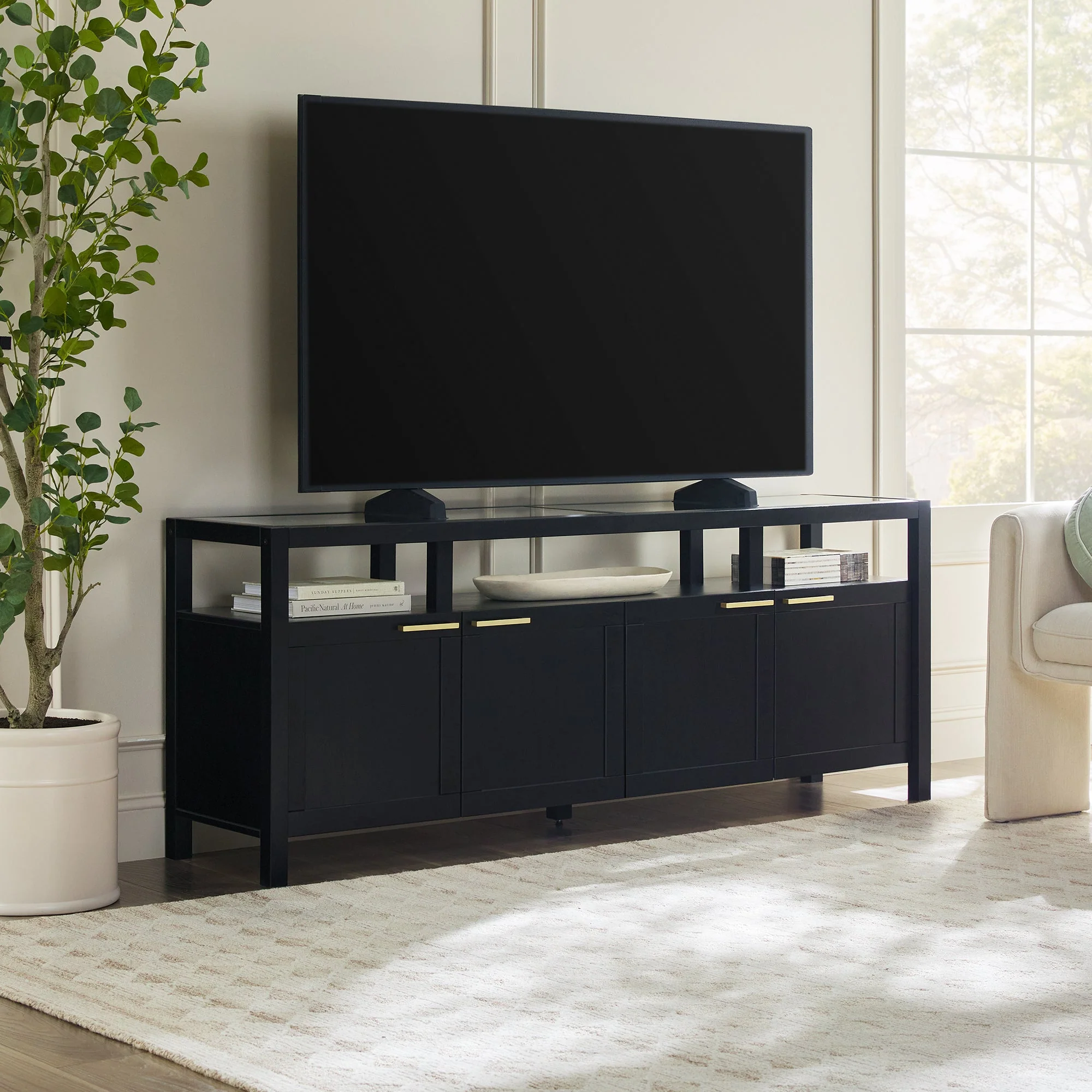 Isla Modern TV Stand with Glass Top