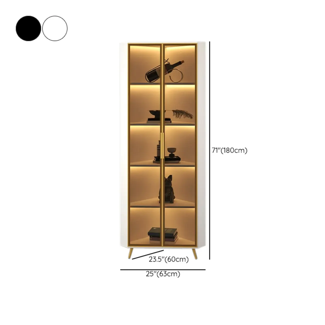 Modern Glam White-Gold Wood Glass Display Cabinet