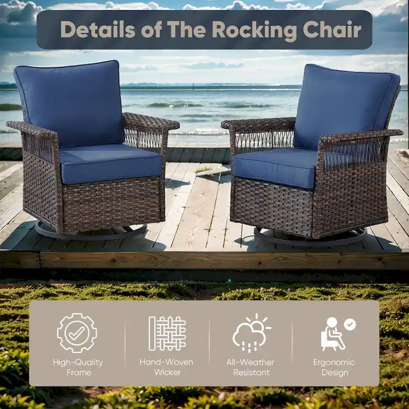 Patio Chairs Rocking Swivel Chiar - 2 Piece - Brown
