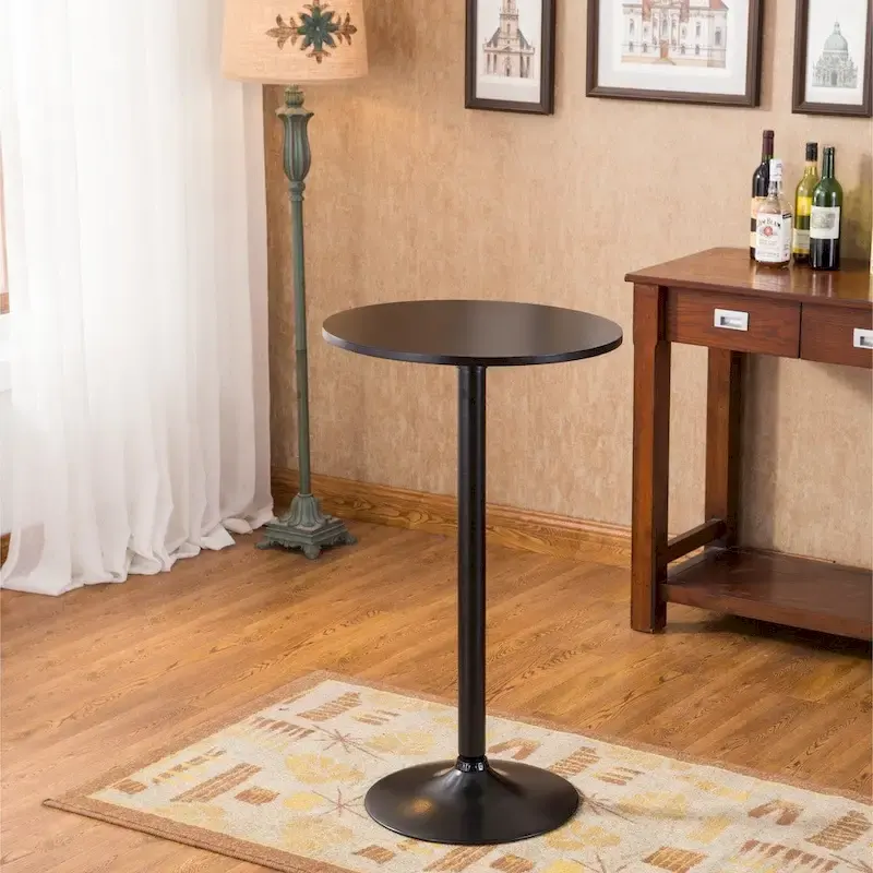 Carson Carrington Storfosna Black Round Top with Black Leg And Base Metal Bar Table