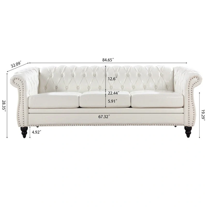 84.65   PU Rolled Arm Chesterfield 3 Seater Sofa