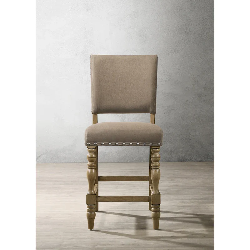 Roundhill Furniture Birmingham 6-piece Driftwood Finish Table with Nail Head Chairs Counter Height Dining Set