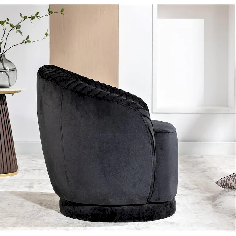 Modern Barrel Swivel Chair with Plush Velvet Upholstery and Smooth 360 Rotation Round Accent One-Seater Sofa