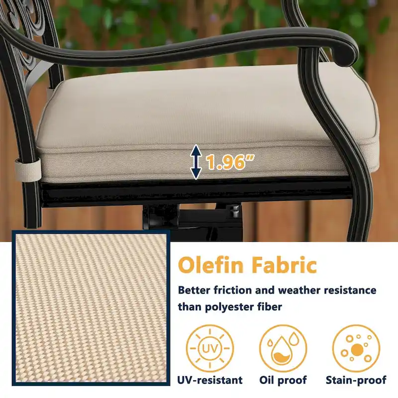 Patio Cast Alum Carved Swivel Dining Chairs with Cushions(Set of 2)