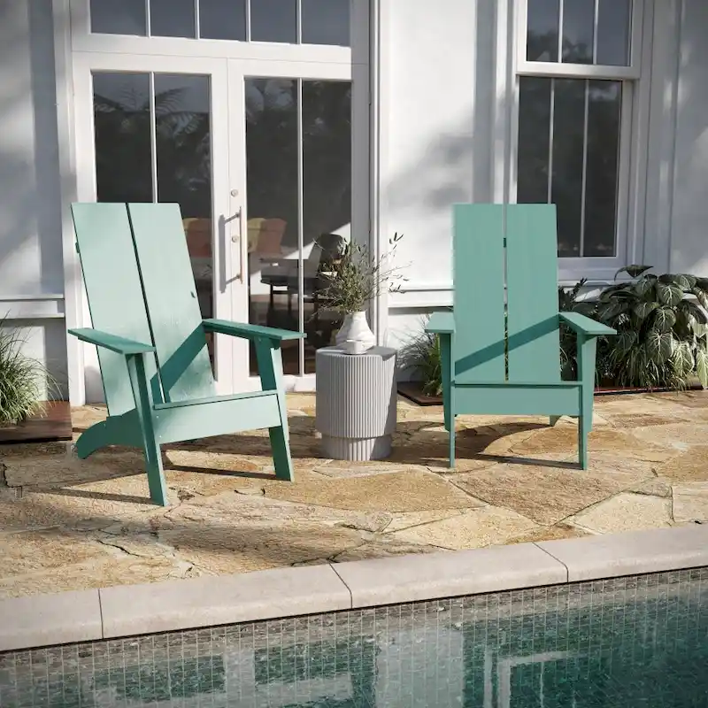 Modern Dual Slat Back Adirondack Style Chairs, Set of 2