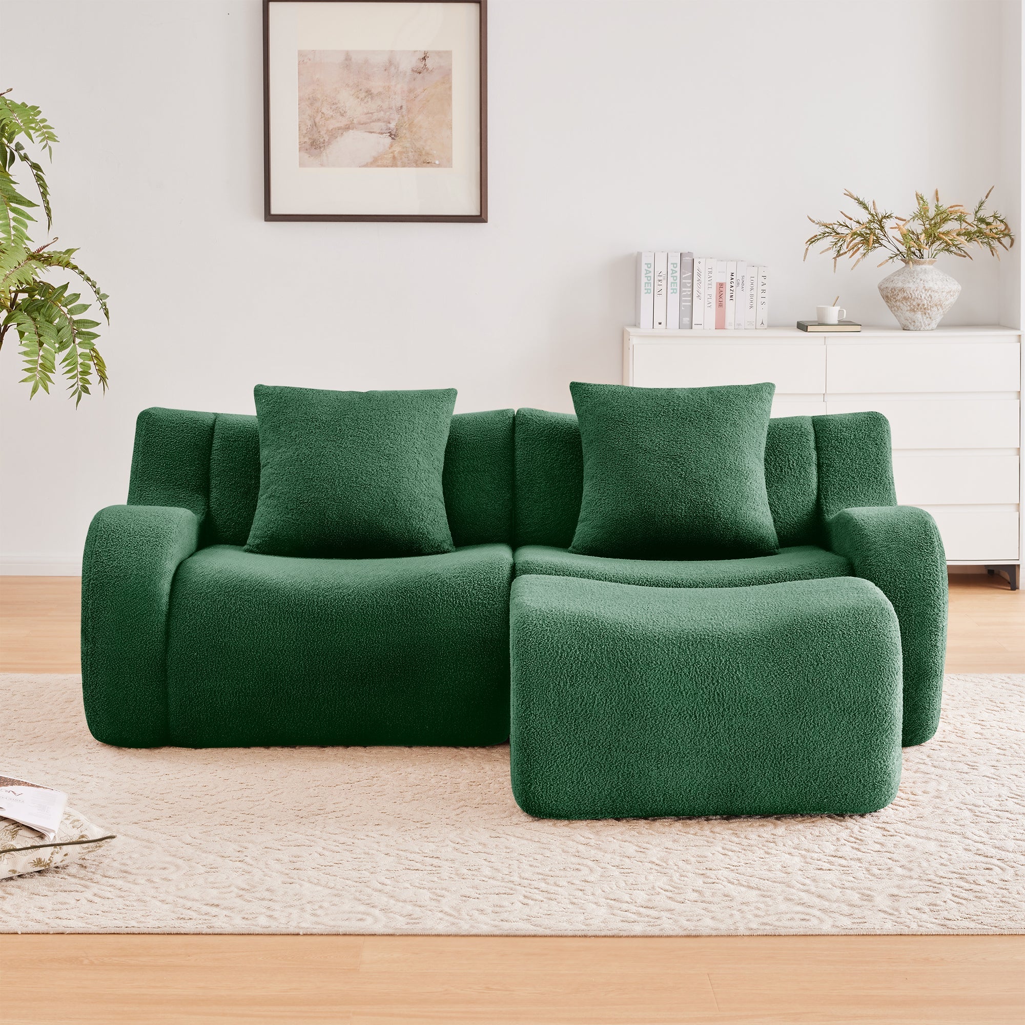 Curved Ergonomic Design L-Shaped Teddy Loveseat Sofa