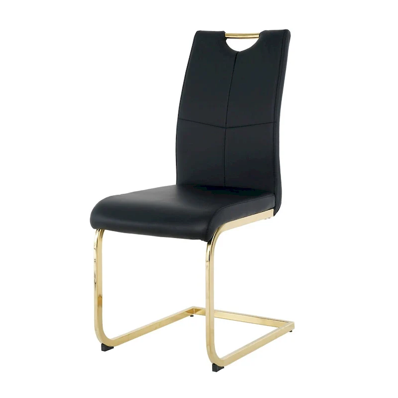 Modern Faux Leather Padded Seat Dining Chairs with gold Metal Legs,Set of 2