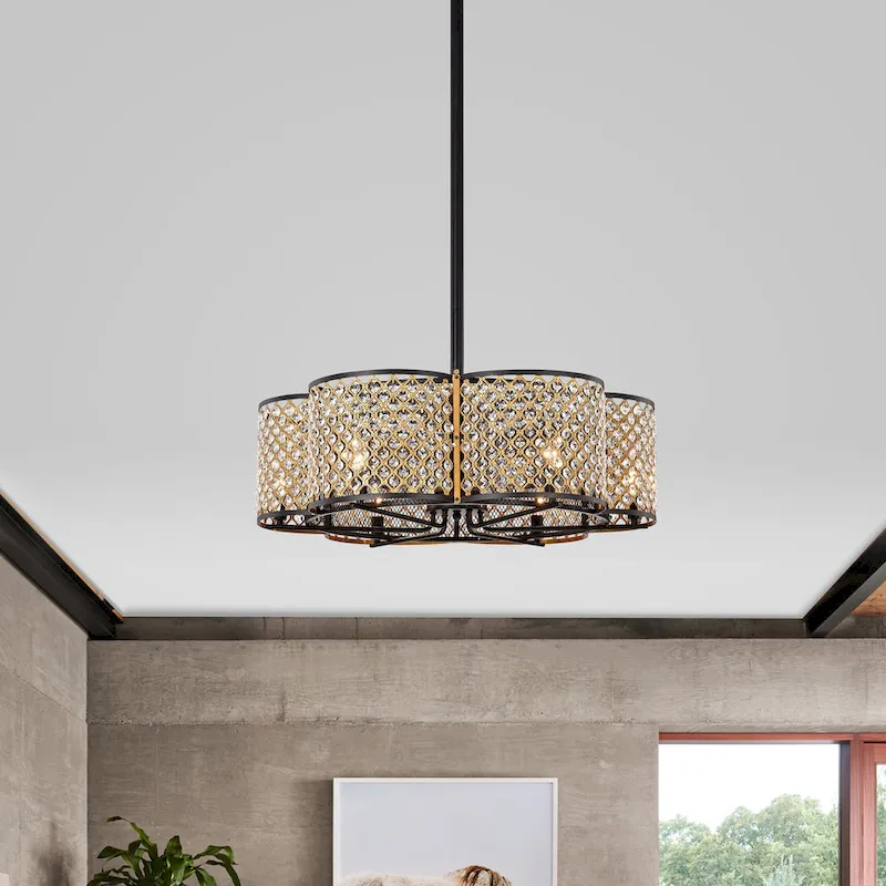 Gracewood Hollow Kakutani 30-inch 6-light Matte Black/Goldtone Crystal Lighted Ceiling Fan