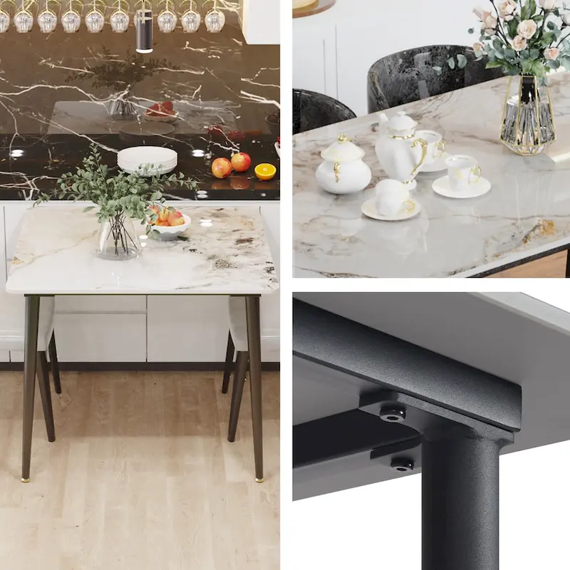 Modern Sintered Stone Marble Effect Table Top Kitchen Dining Table Square 4-Seat