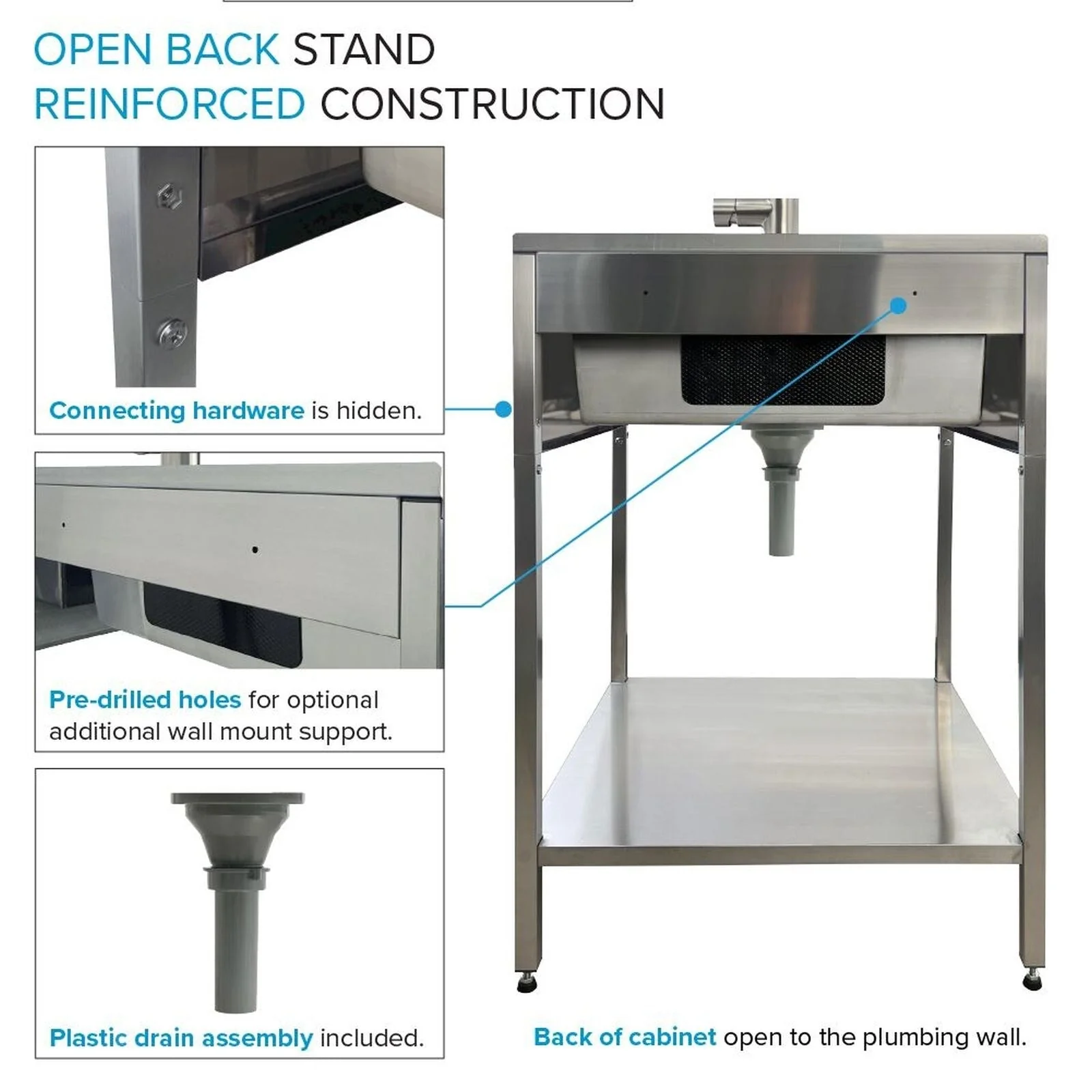 Transolid EWS-2422S 24-in W x 22-in D x 35-in H Stainless Steel Laundry Sink and Wash Stand - 24-in x 22-in