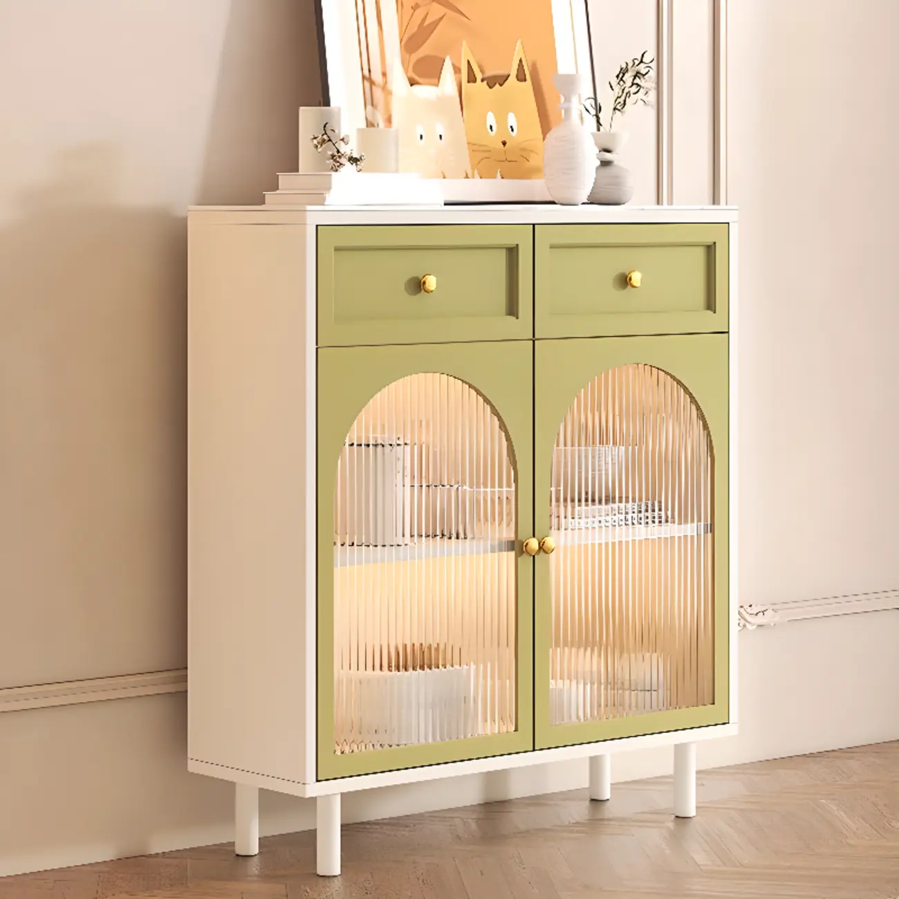 Scandinavian Wooden Kitchen Cabinet with Stone Counter Top