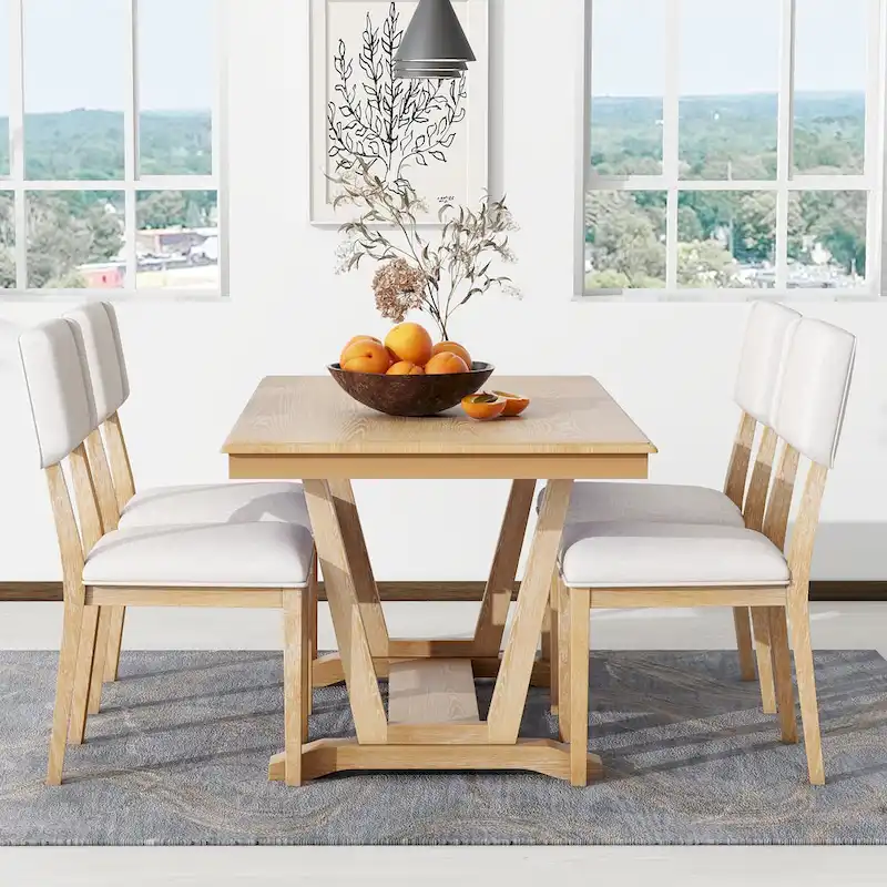 5-Piece Wooden Dining Table Set with 59 Rectangular Table & 4 Chairs