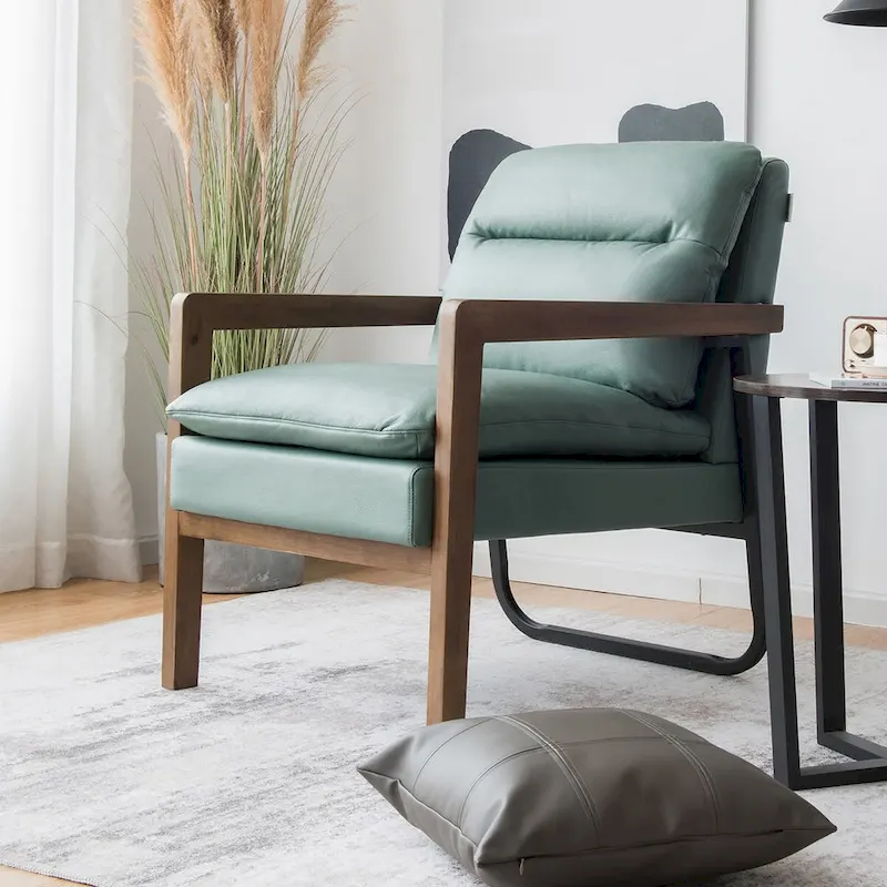 Costway Modern Accent Armchair Lounge Chair w/ Rubber Wood Legs & - 34.5 x 26.5 x 36