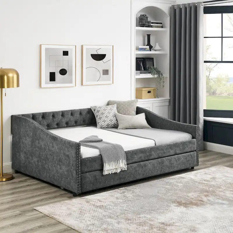 Upholstered Tufted Sofa Bed with Trundle
