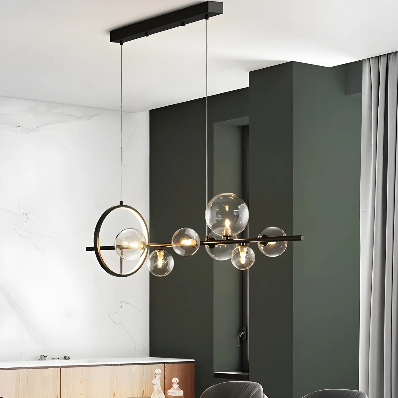 Artistic Black Glass Globe Island Hanging Light