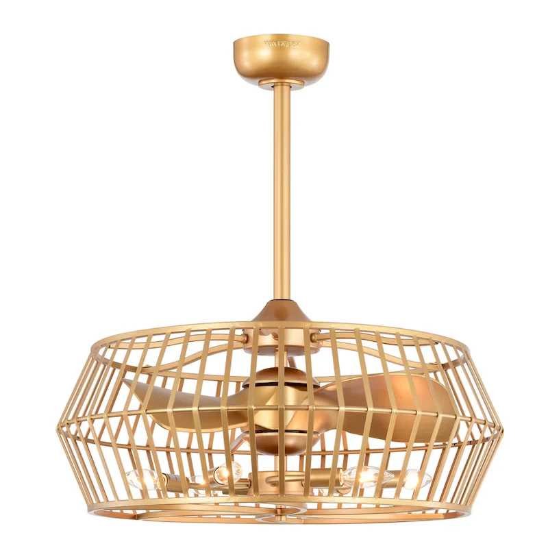 Marcelin 26-inch Matte Gold 6 Lights 3 Blades Lighted Ceiling Fan with Remote