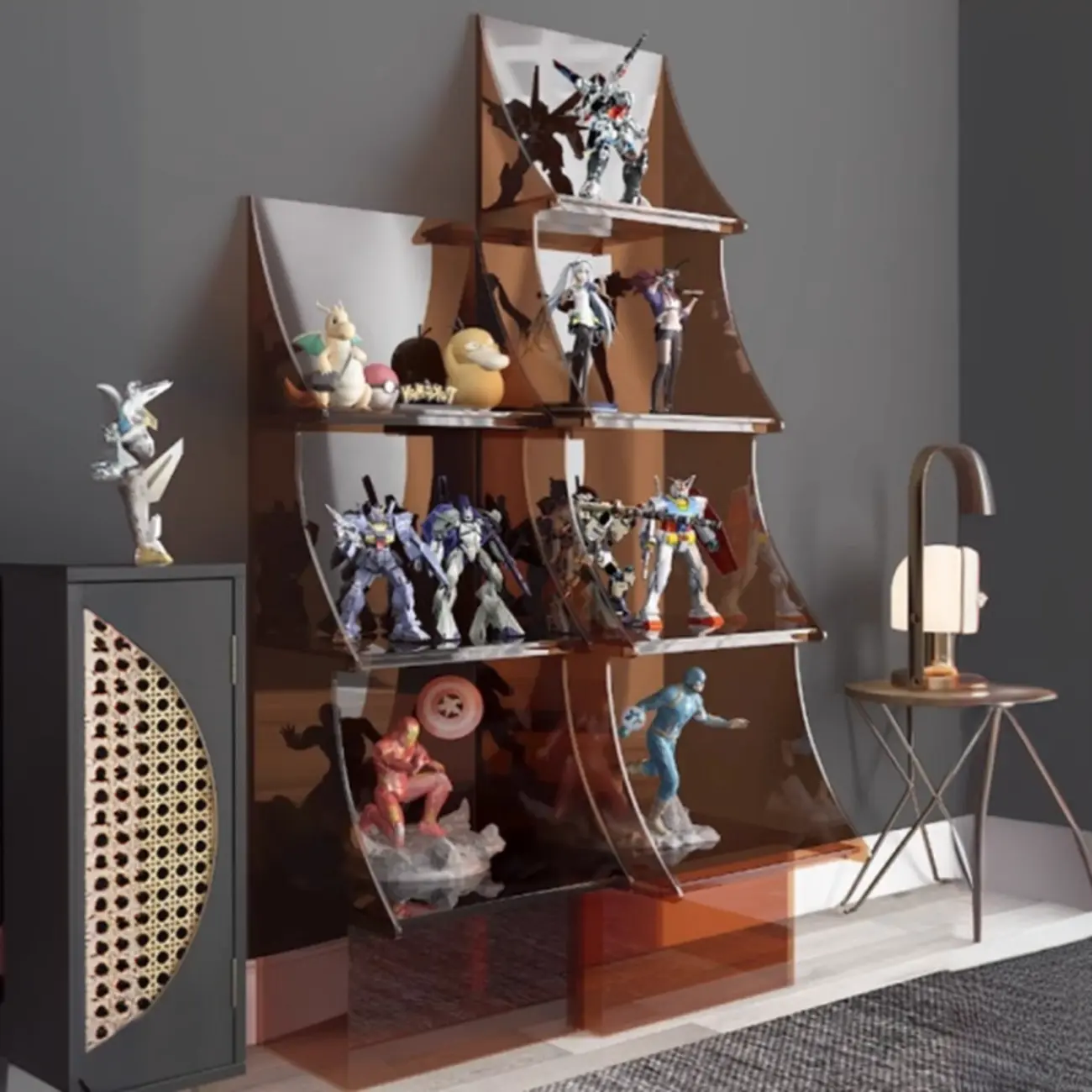 Artistic Acrylic Bookcase Vertical Stylish Display Shelf