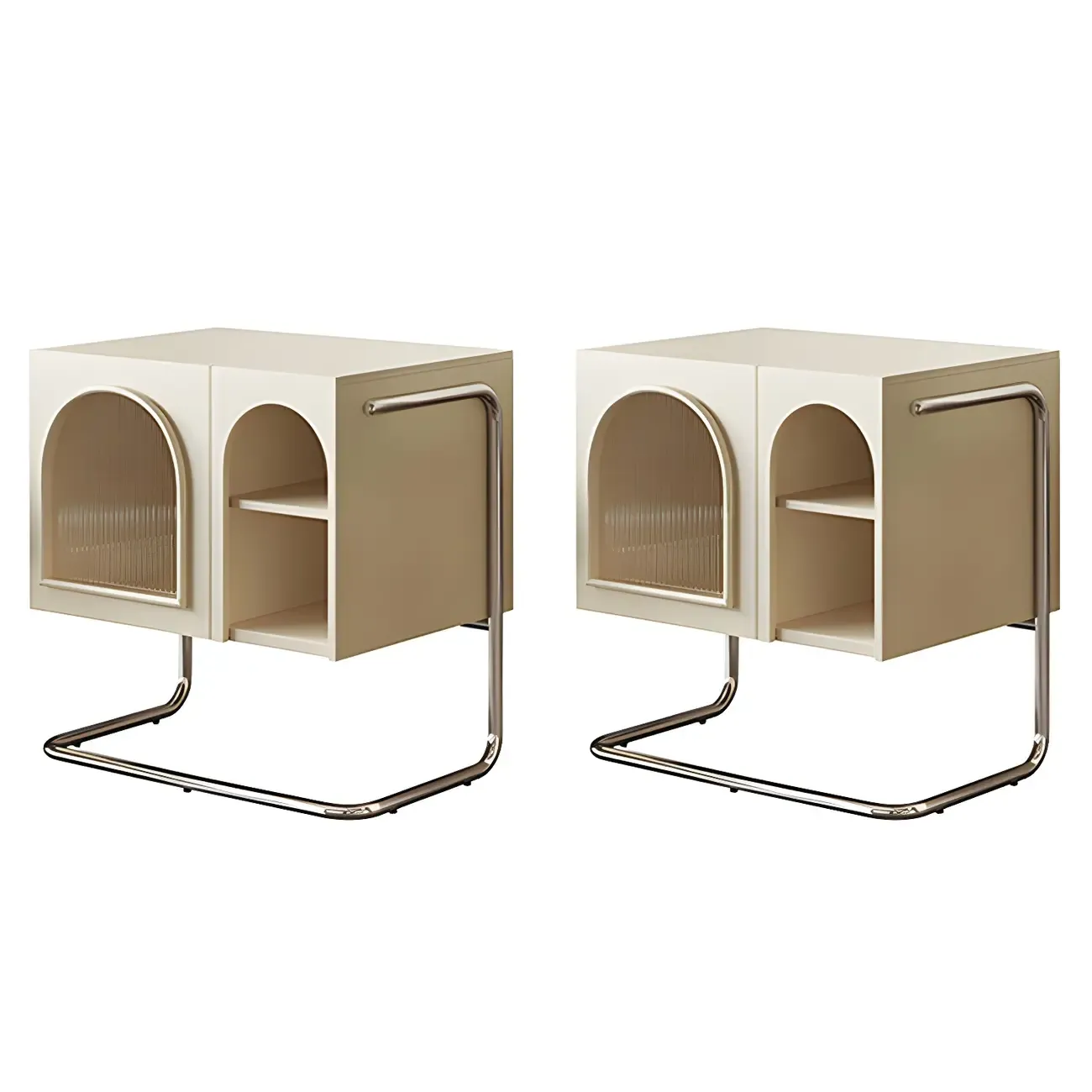 Narrow Cubic Wooden Black Nightstand in Steel Base