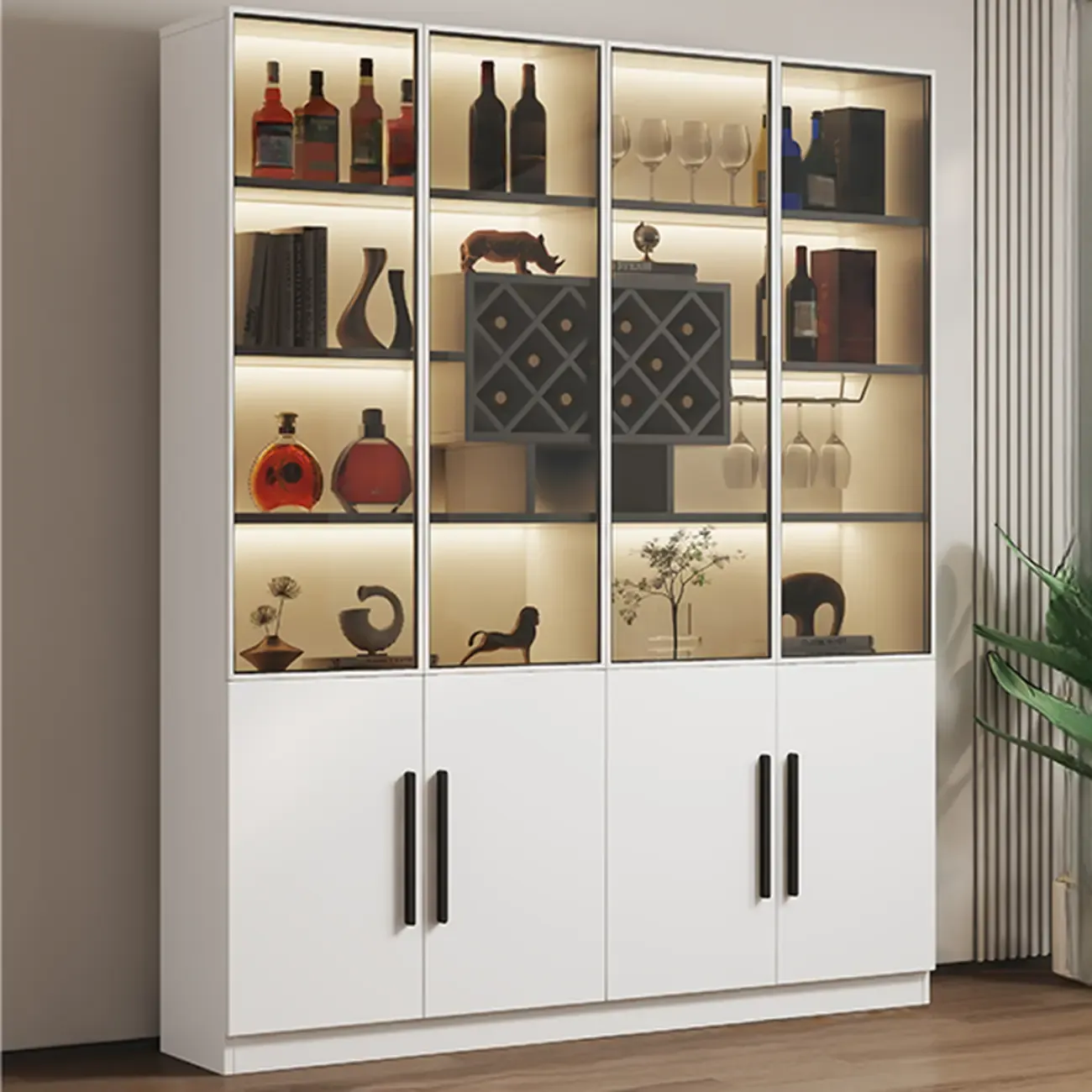Modern White Wood Wine Storage Display Cabinet with Light